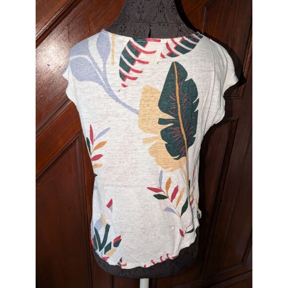 Cynthia Rowley Womens Tropical Print Linen T-Shirt Short Sleeve Size S - Picture 1 of 6